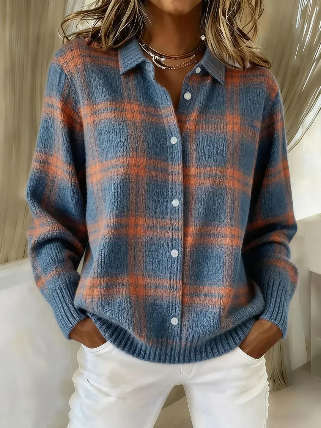 Cardigan a quadri con bottoni