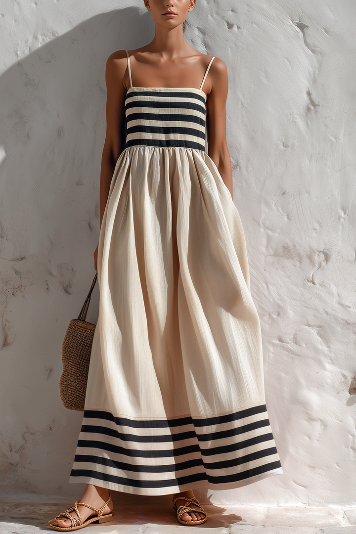 Alexia | Maxi abito con spalline e righe a contrasto