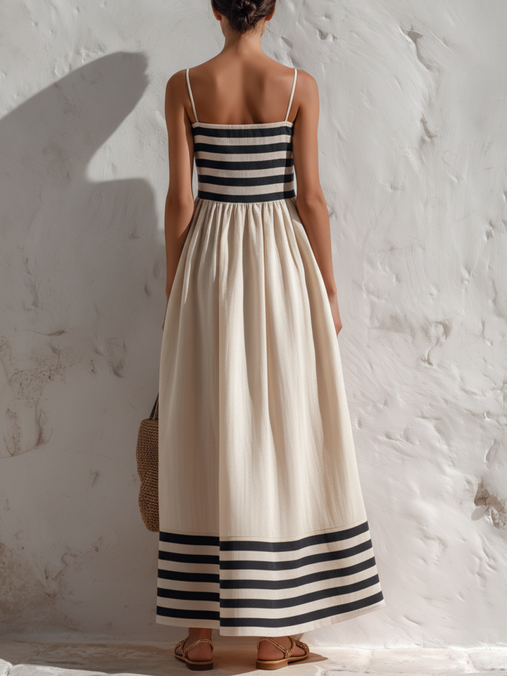 Alexia | Maxi abito con spalline e righe a contrasto