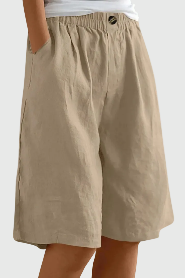 Pantaloni corti larghi fino al ginocchio con cintura elastica e tasche