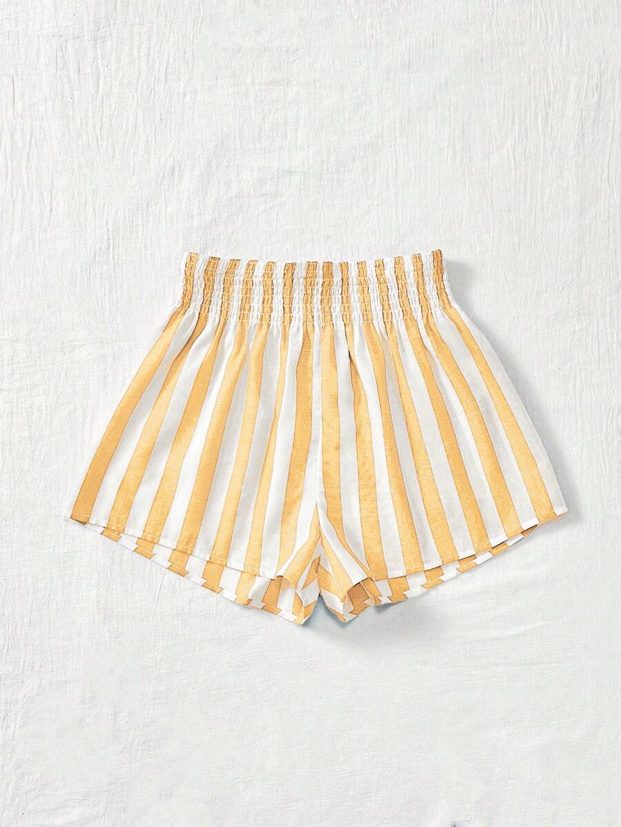 Pantaloni corti larghi a righe con vita alta