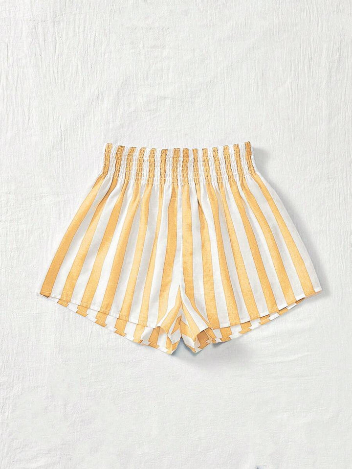 Pantaloni corti larghi a righe con vita alta