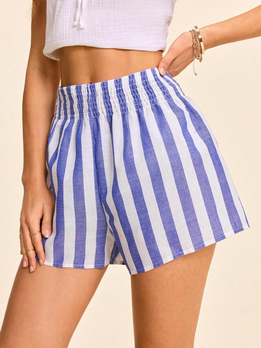 Pantaloni corti larghi a righe con vita alta