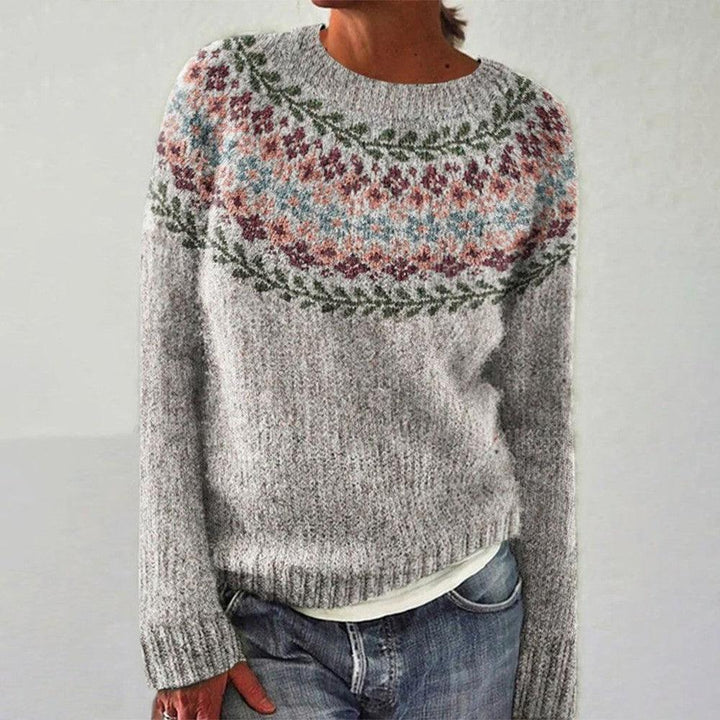 Maglione lavorato a maglia con motivo geometrico multicolore sulle spalle