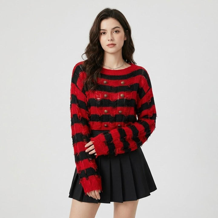 Maglione lavorato a maglia con motivo grafico e bottoni decorativi davanti
