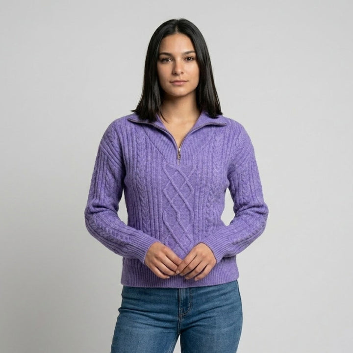 Maglione strutturato in misto acrilico e poliestere con mezza zip