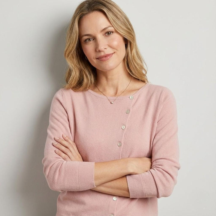 Cardigan lavorato a maglia morbido in misto viscosa e cotone con scollatura rotonda