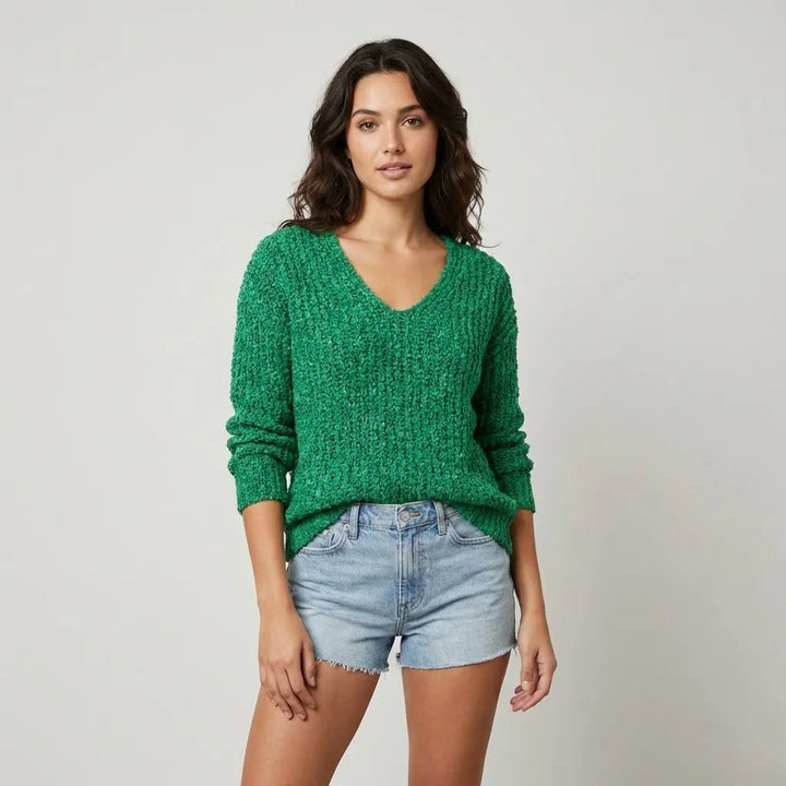 Maglione testurizzato con scollo a V e taglio comodo