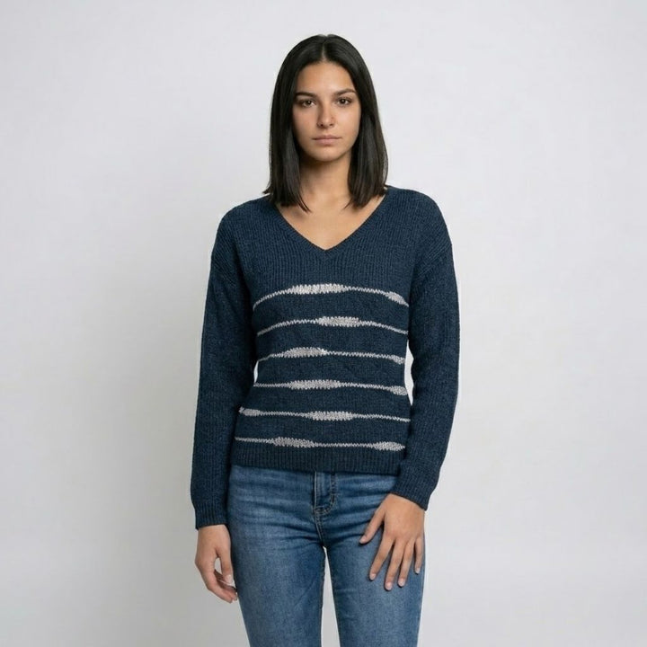 Maglione in misto poliestere ed elastan con vestibilità aderente e scollatura a V