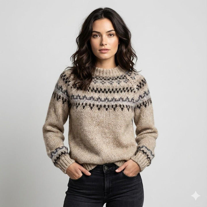 Maglione in misto lana con motivo nordico in stile senza tempo