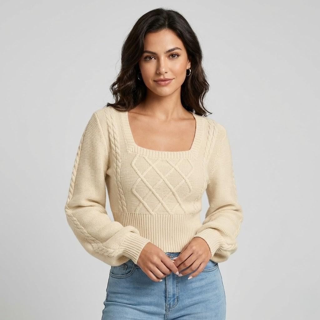 Maglione lavorato a maglia con taglio aderente e motivo a treccia