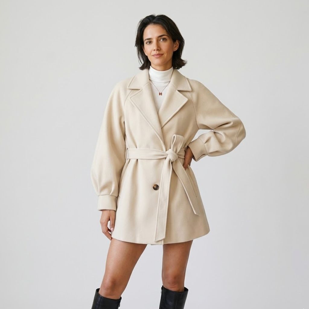 Cappotto corto in poliestere con cintura regolabile