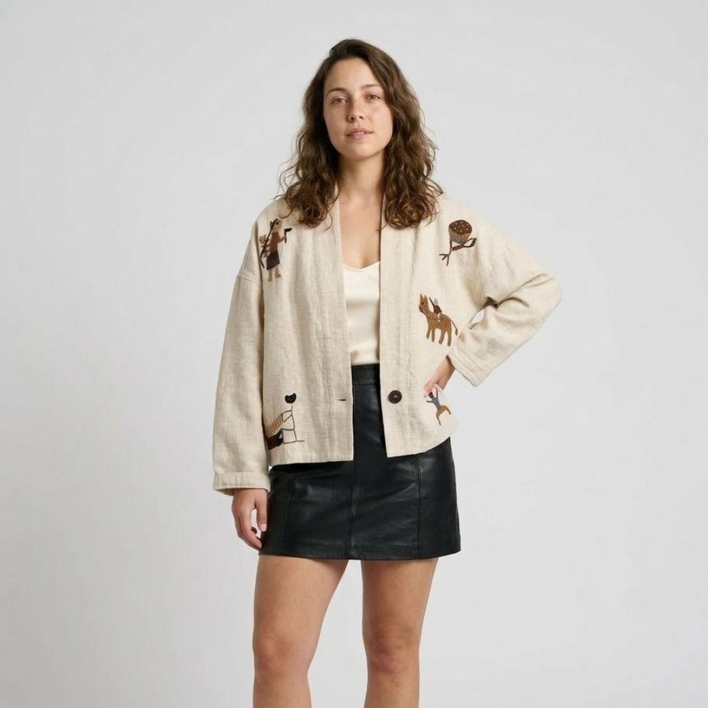 Giacca leggera in misto lino e cotone con ricamo decorativo