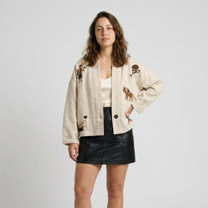 Giacca leggera in misto lino e cotone con ricamo decorativo