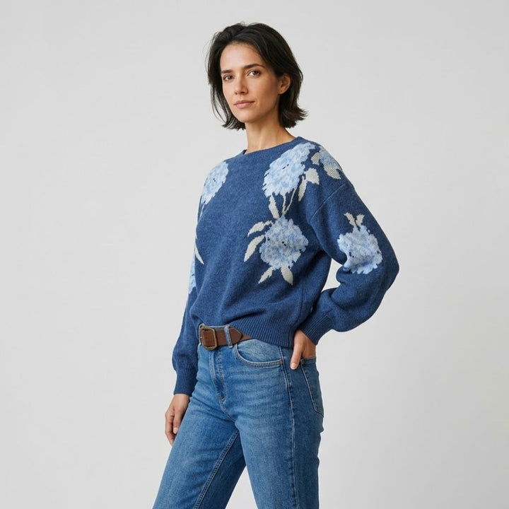 Maglione in misto acrilico e cotone con motivo floreale