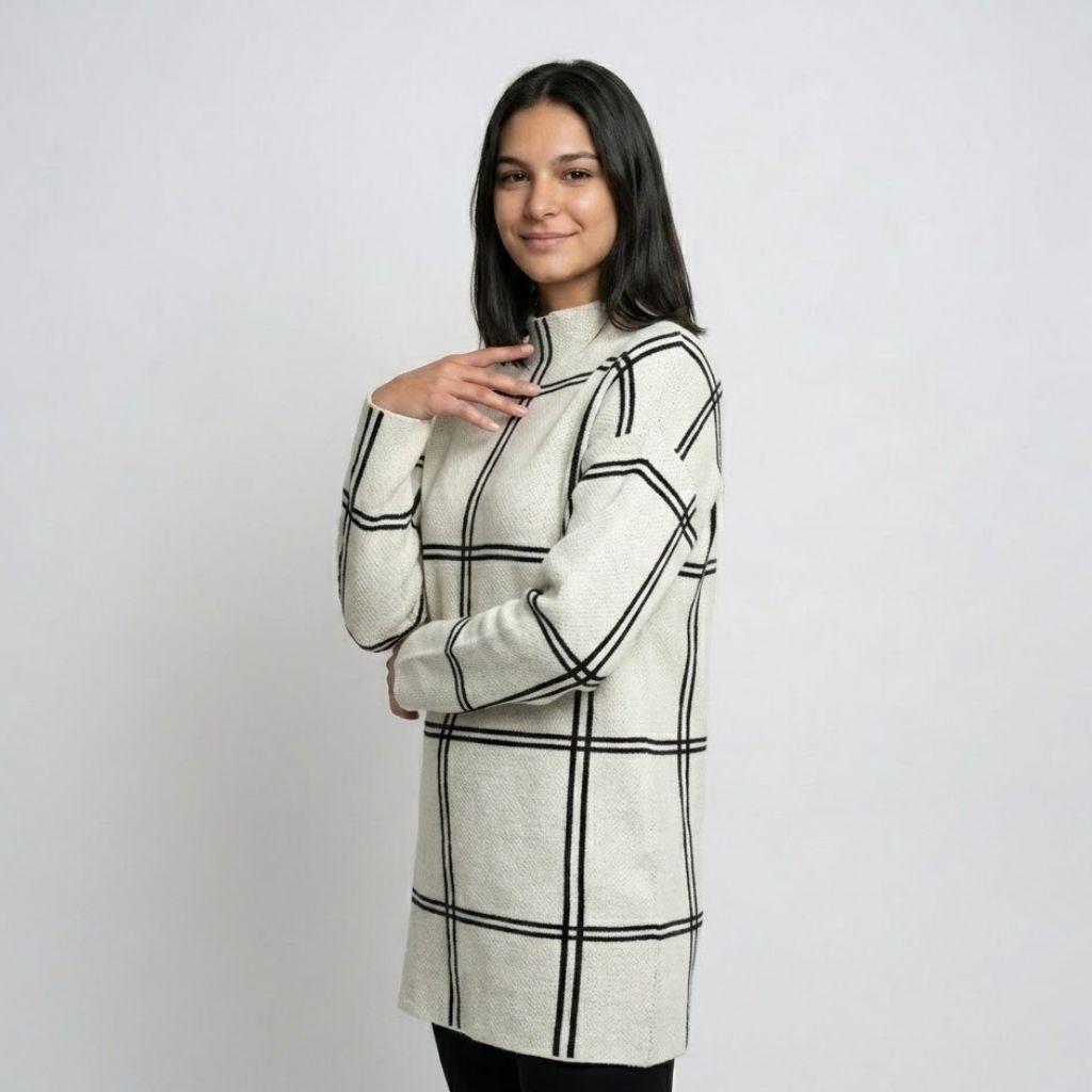 Maglione lungo lavorato a maglia in misto acrilico e poliestere con motivo geometrico in stile urbano