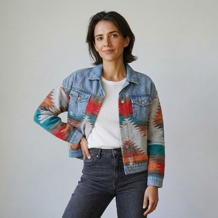 Giacca corta con motivo geometrico per un look casual