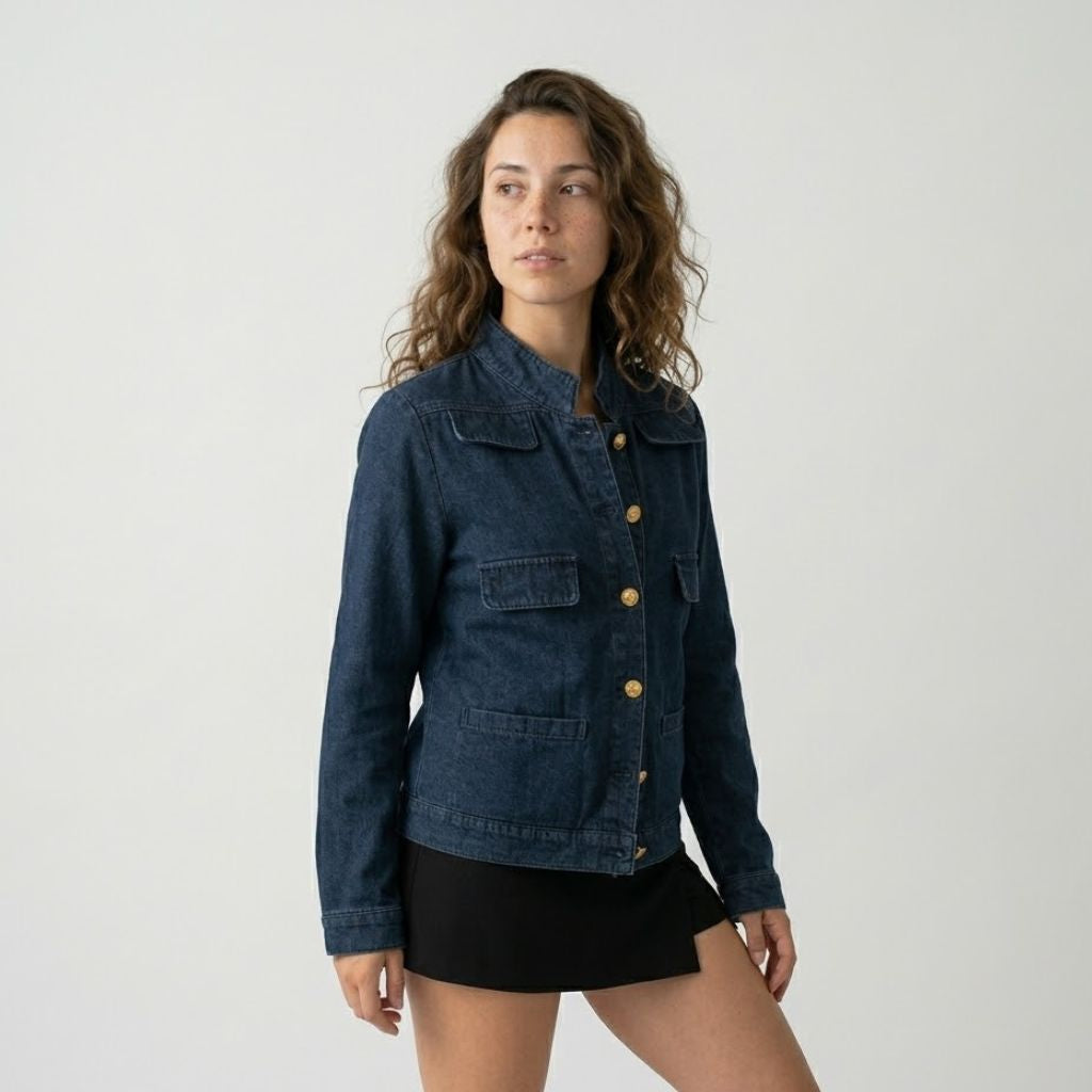 Giacca strutturata in denim con tasche frontali in stile urbano