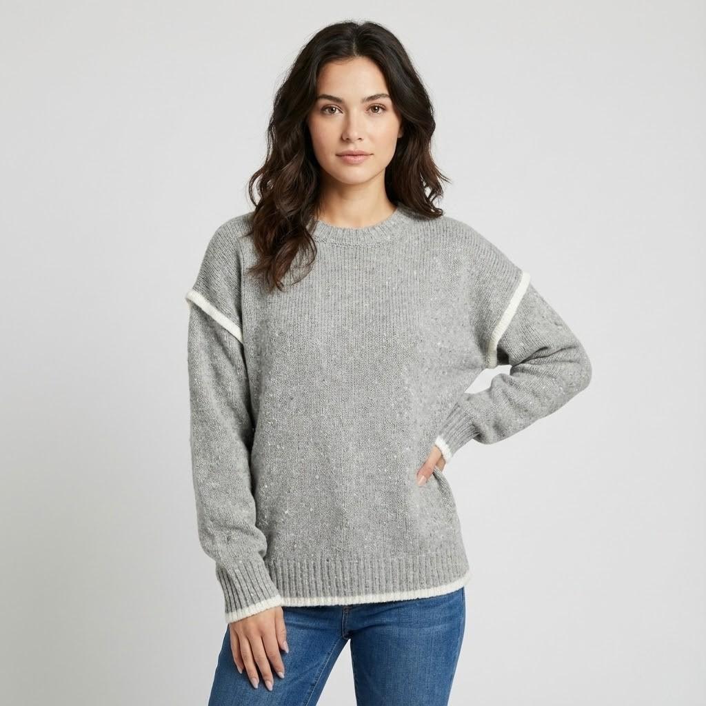 Maglione morbido a maglia con scollo rotondo in grigio