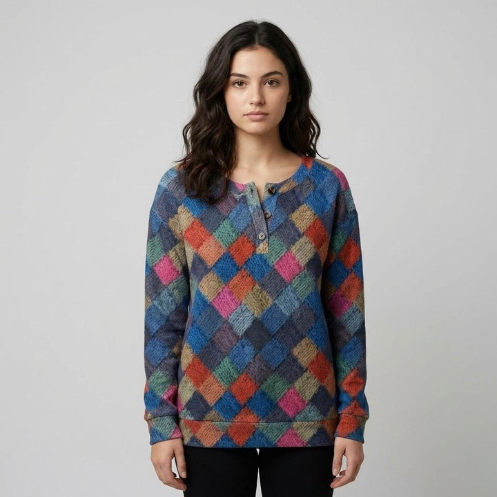 Maglione lavorato a maglia con chiusura a bottoni e motivo geometrico