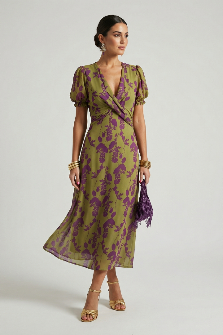 Nerina | Abito midi floreale con scollatura incrociata