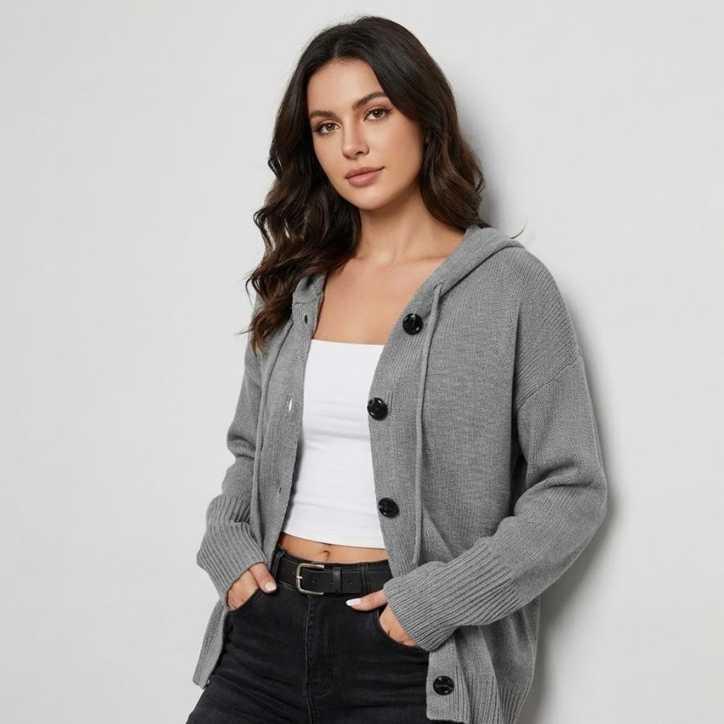 Cardigan lavorato a maglia in misto cotone e lana con bottoni classici