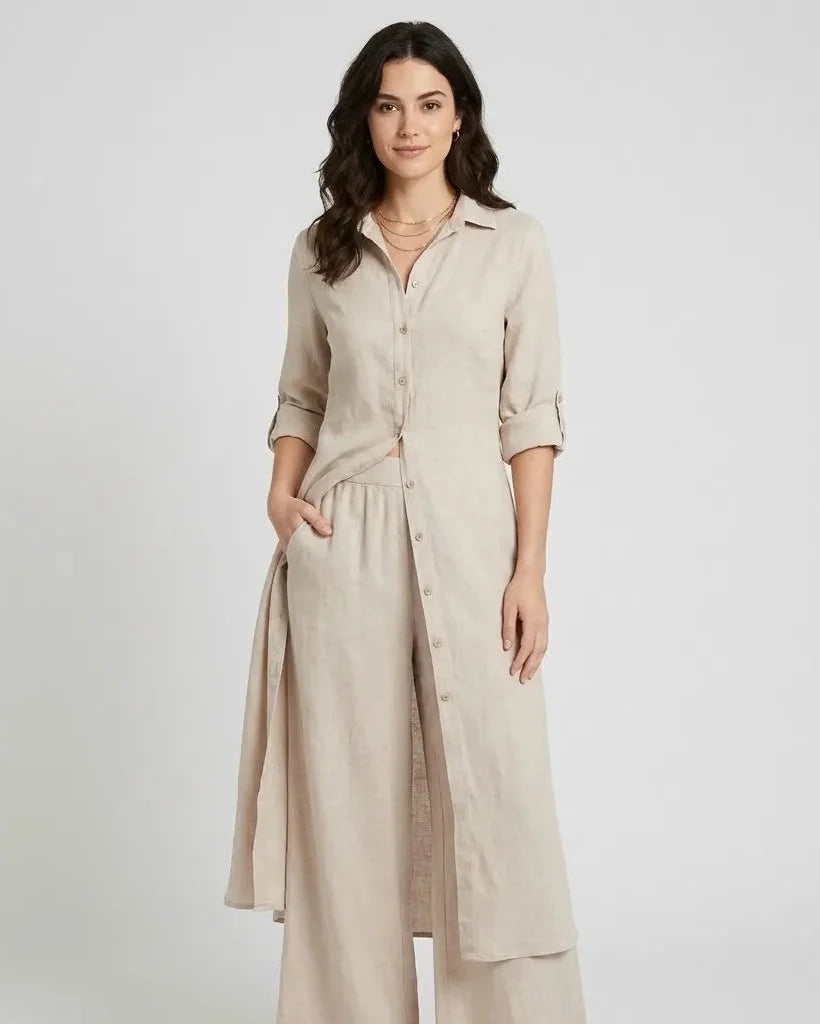 Ľubomíra | Completo con camicia lunga e pantaloni larghi