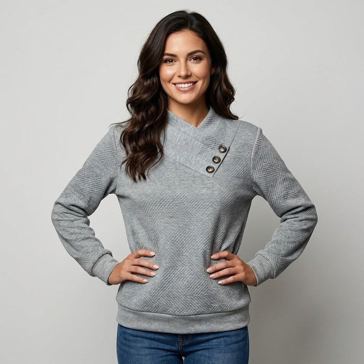Maglione intrecciato con scollo incrociato e dettaglio elegante