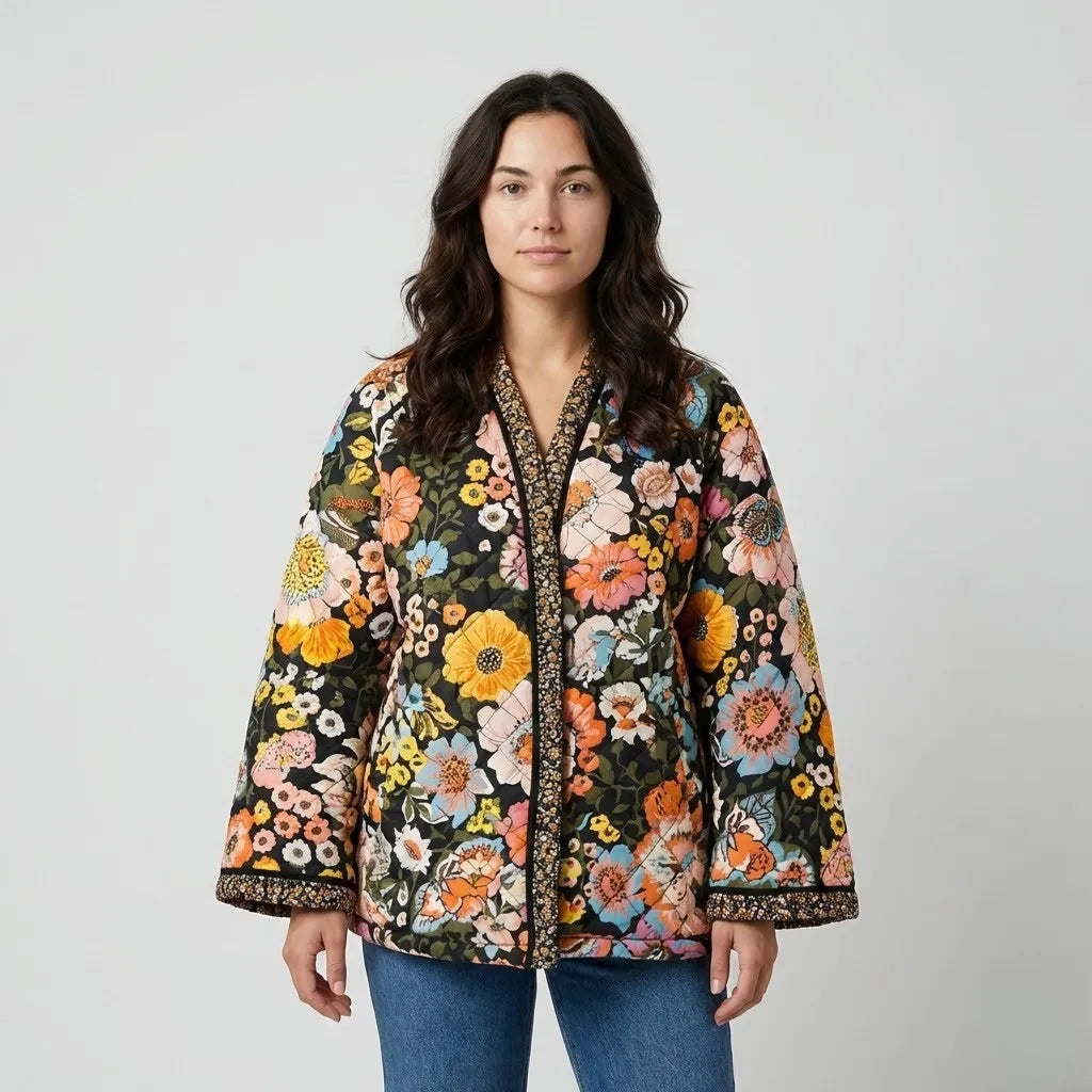 Giacca trapuntata con taglio loose e motivo floreale