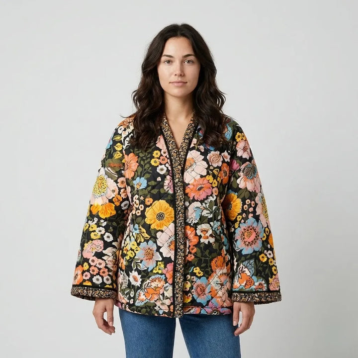 Giacca trapuntata con taglio loose e motivo floreale