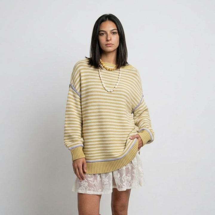 Maglione in cotone con taglio loose e strisce vivaci per ogni giorno