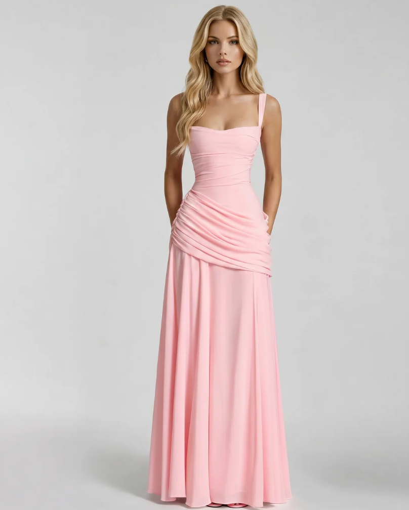 Vera | Maxi abito con scollo quadrato arricciato