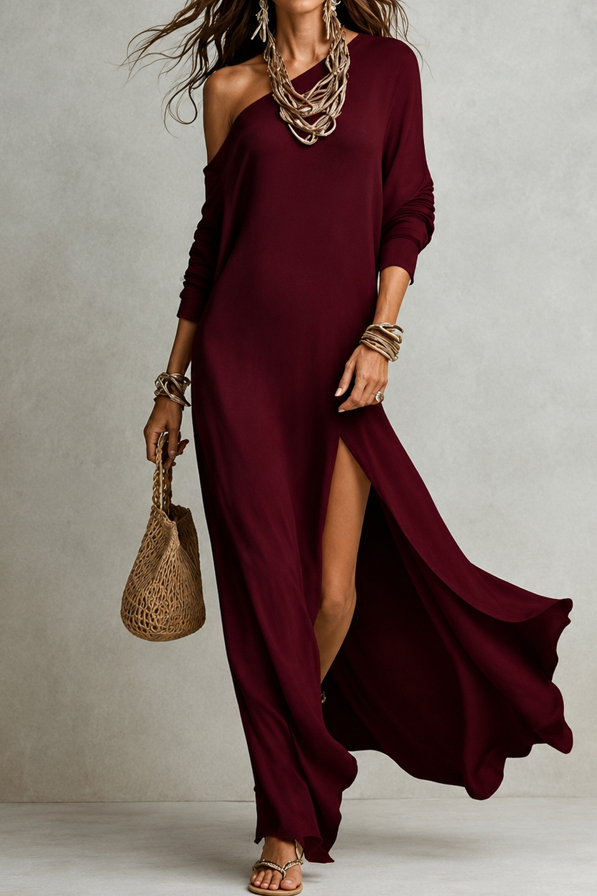 Dalila | Elegante maxi abito asimmetrico a spalla unica