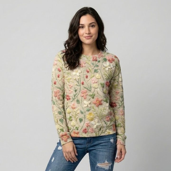 Maglione in misto cotone con ricamo decorativo
