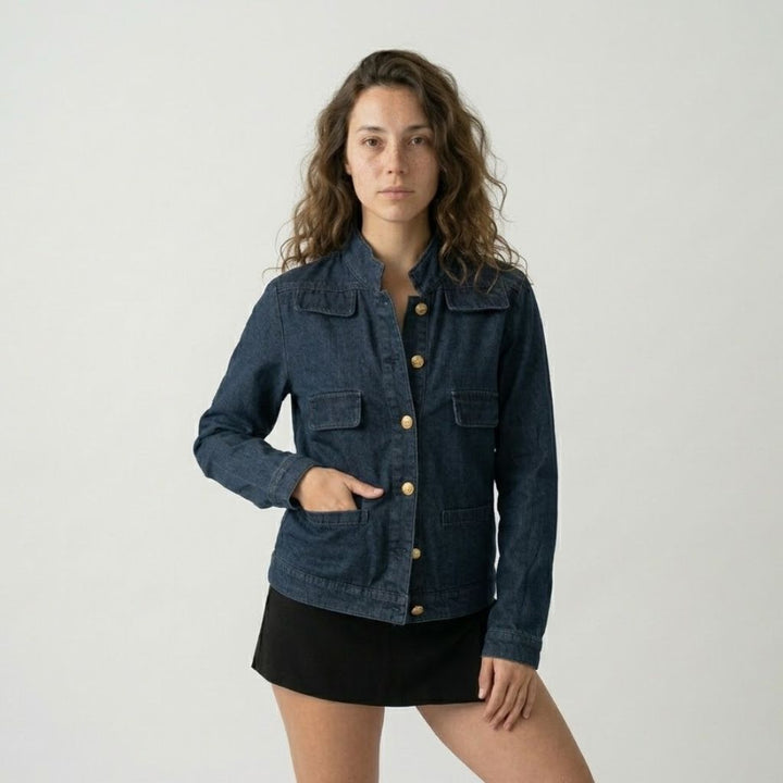 Giacca strutturata in denim con tasche frontali in stile urbano