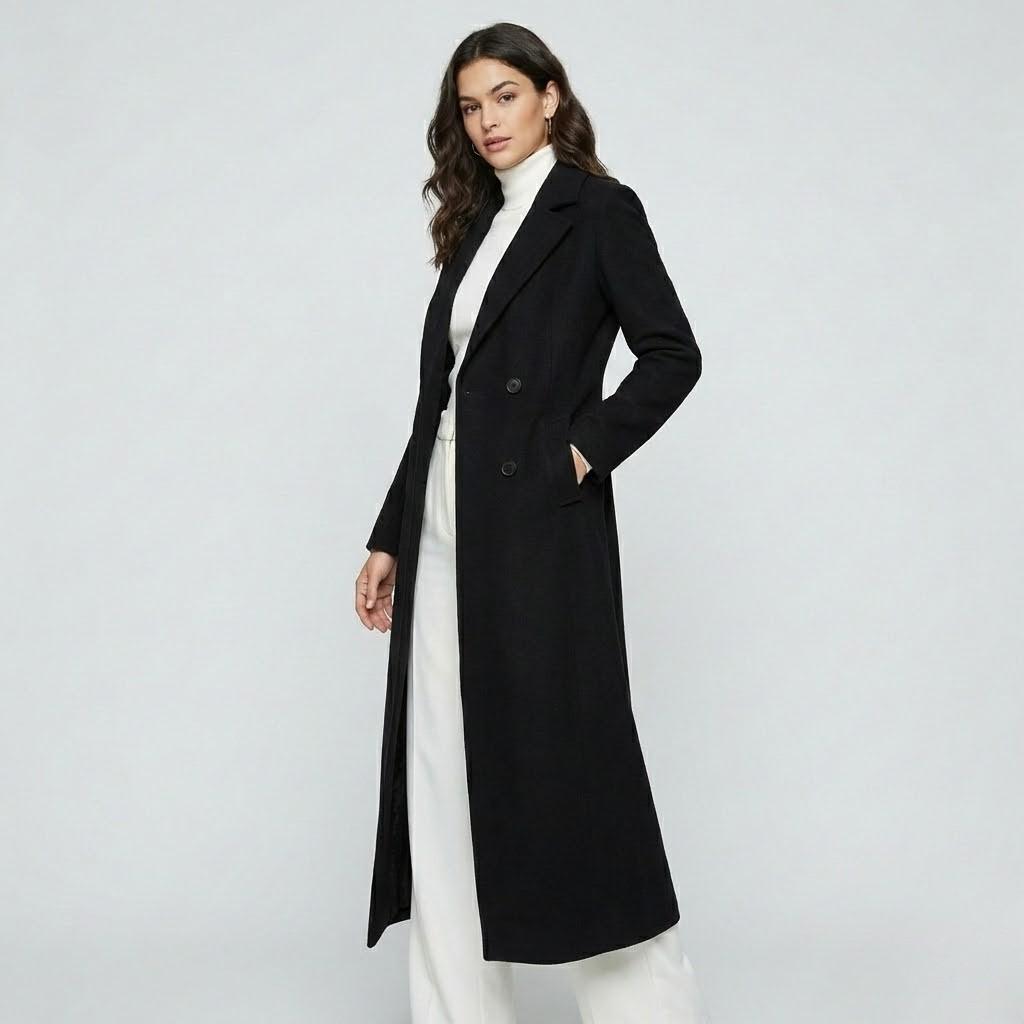 Cappotto lungo in misto lana con taglio fluido in stile urbano