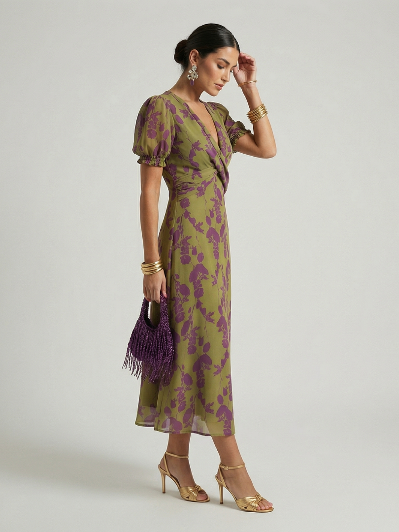 Nerina | Abito midi floreale con scollo avvolgente