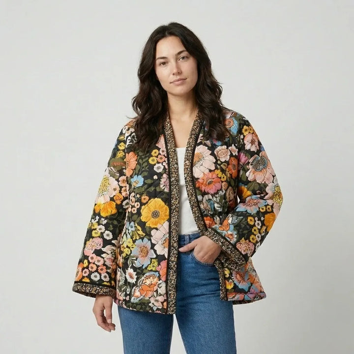 Giacca trapuntata con taglio loose e motivo floreale