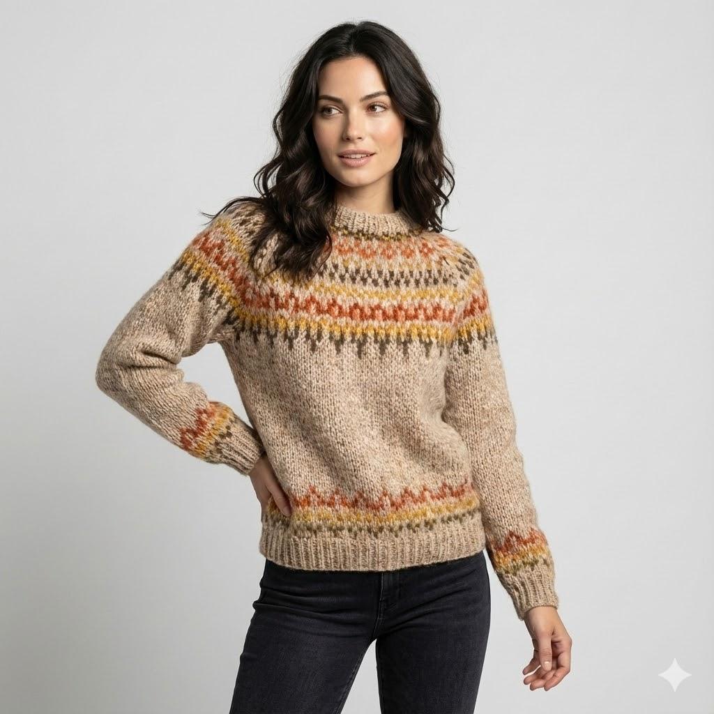 Maglione in misto lana con motivo nordico in stile senza tempo