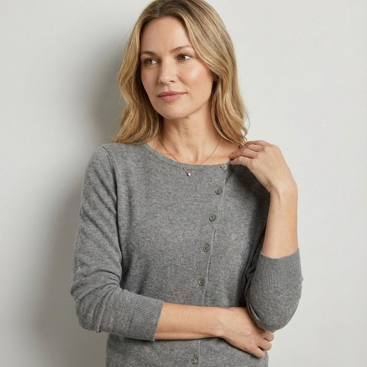 Cardigan lavorato a maglia morbido in misto viscosa e cotone con scollatura rotonda