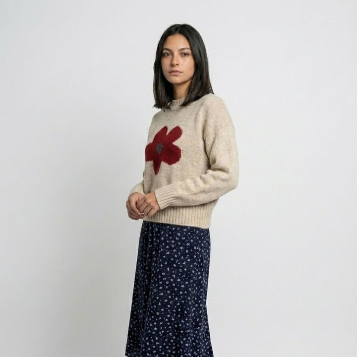 Maglione in acrilico con motivo floreale per un look casual