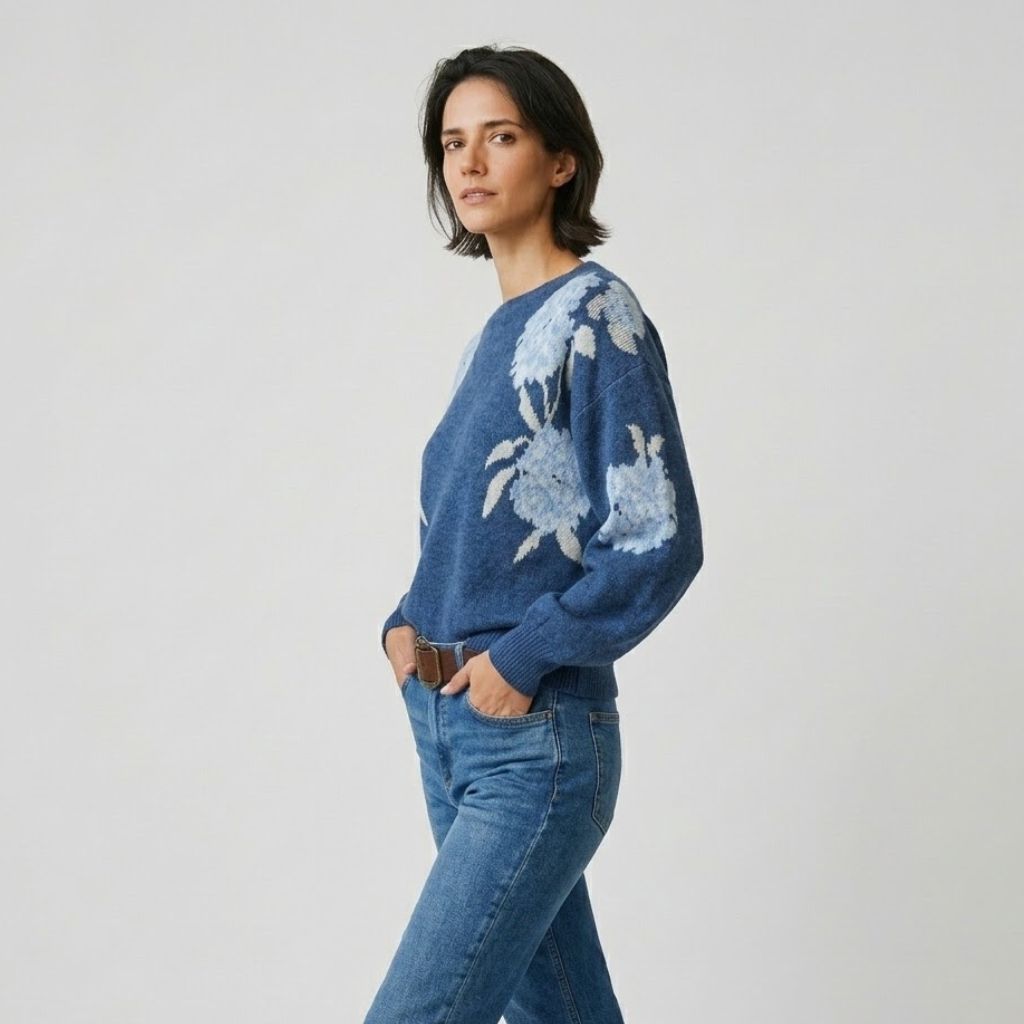 Maglione in misto acrilico e cotone con motivo floreale
