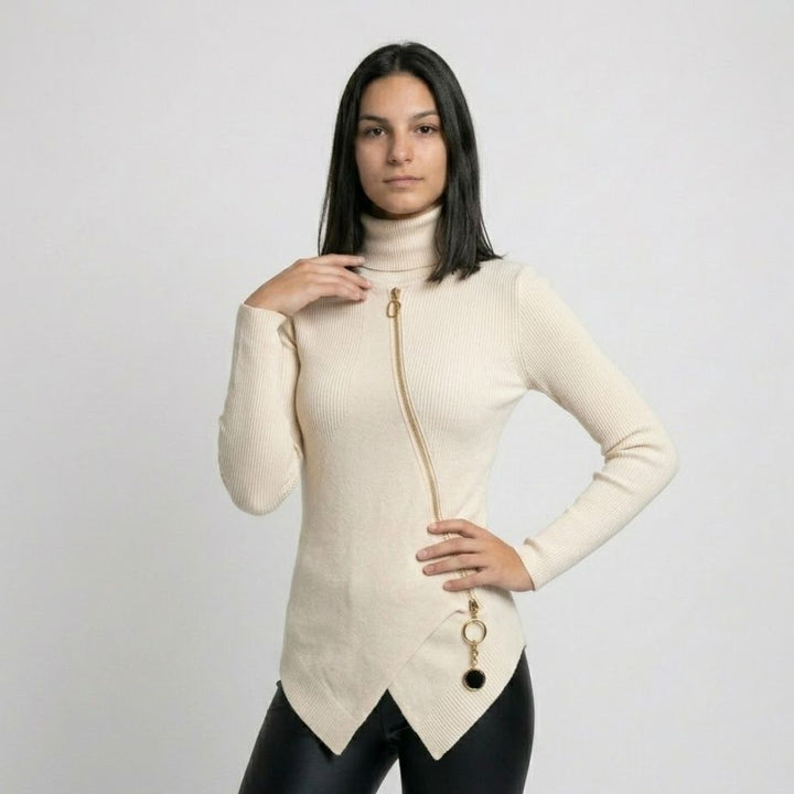 Maglione strutturato in misto poliestere e viscosa con dettaglio asimmetrico in stile moderno