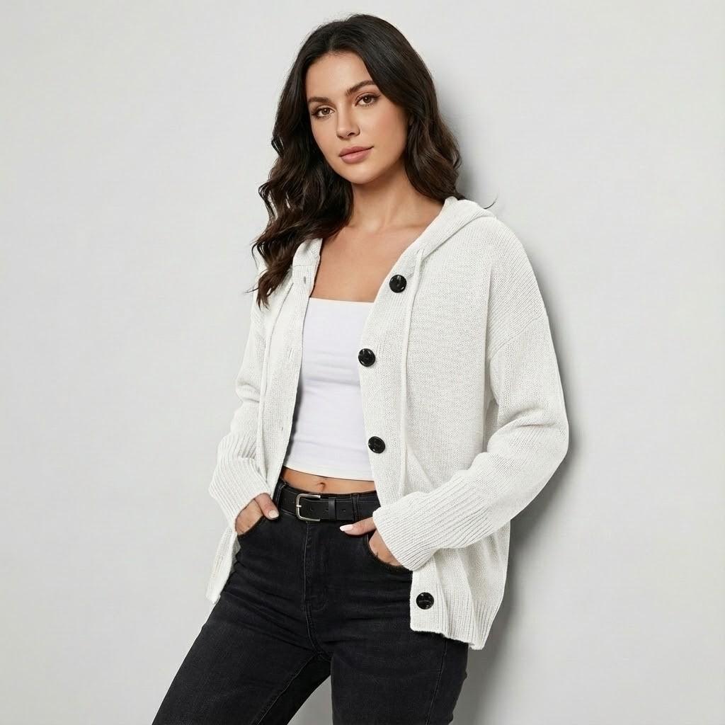 Cardigan lavorato a maglia in misto cotone e lana con bottoni classici