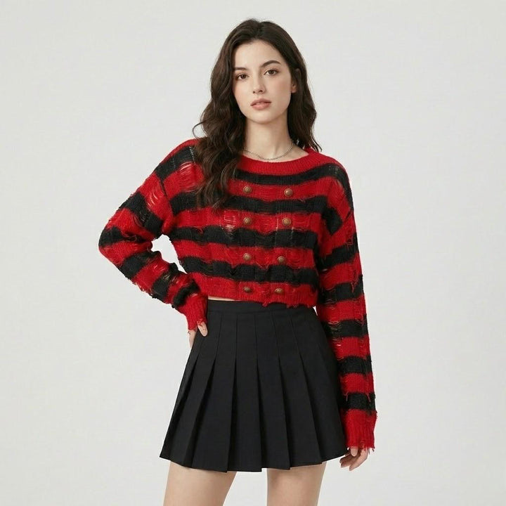 Maglione lavorato a maglia con motivo grafico e bottoni decorativi davanti