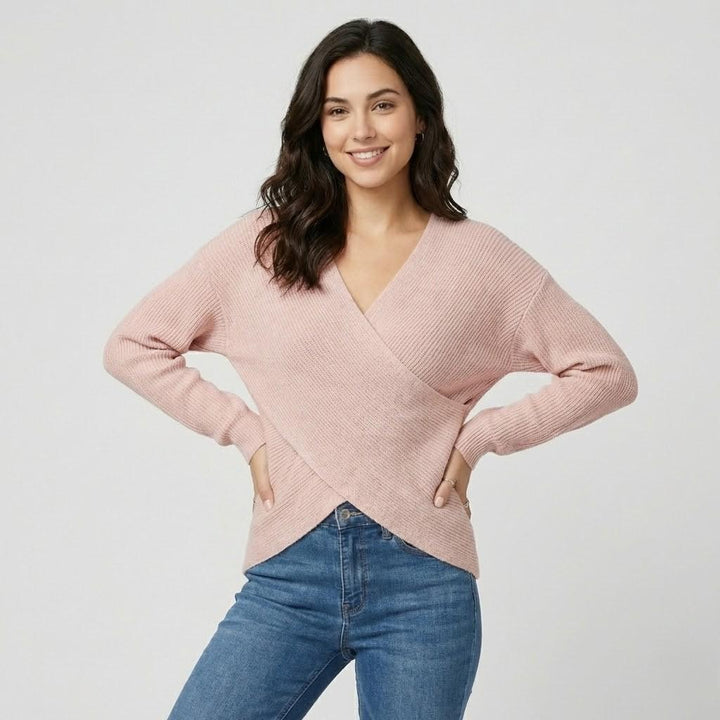 Maglione incrociato a coste con scollo a V