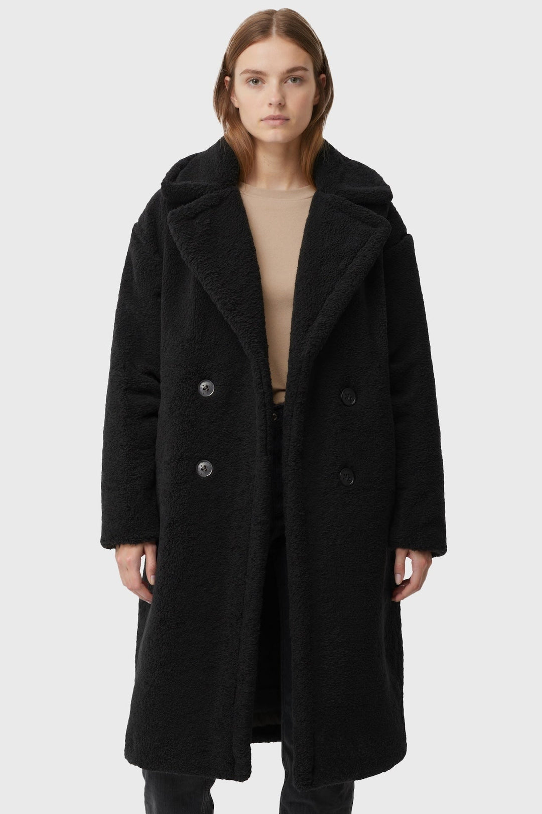 Cappotto teddy lungo dritto