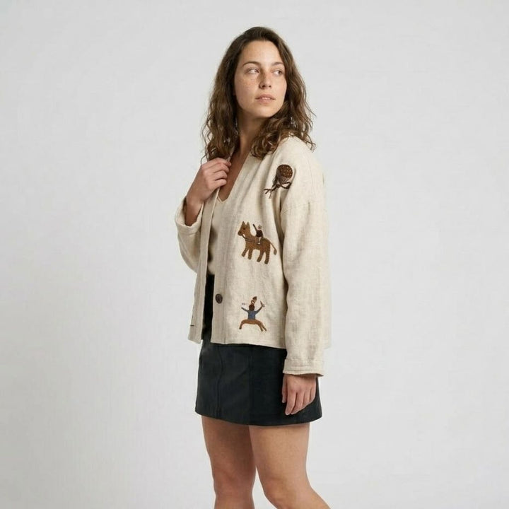 Giacca leggera in misto lino e cotone con ricamo decorativo