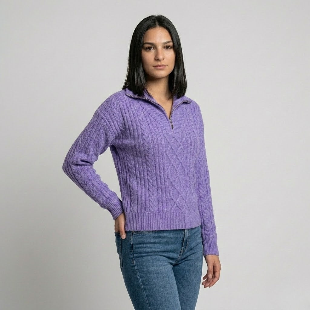 Maglione strutturato in misto acrilico e poliestere con mezza zip