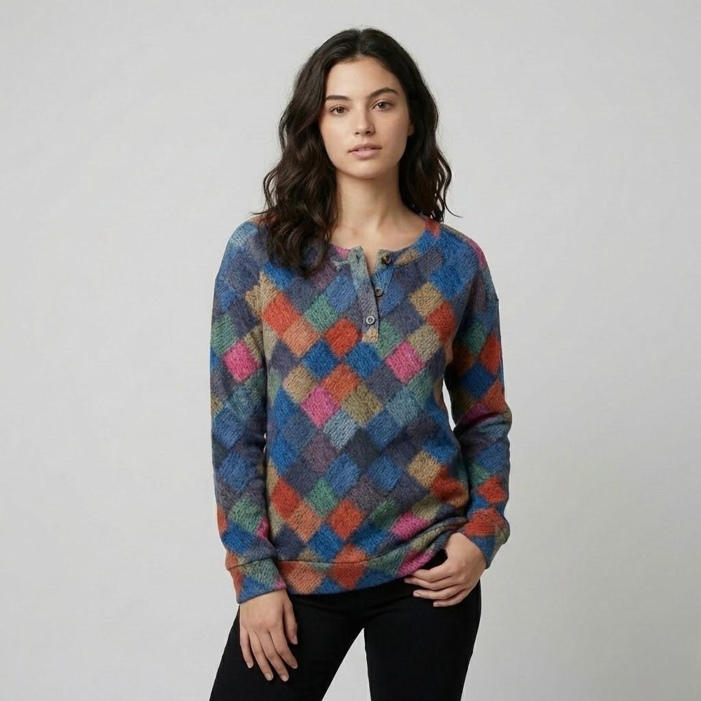 Maglione lavorato a maglia con chiusura a bottoni e motivo geometrico